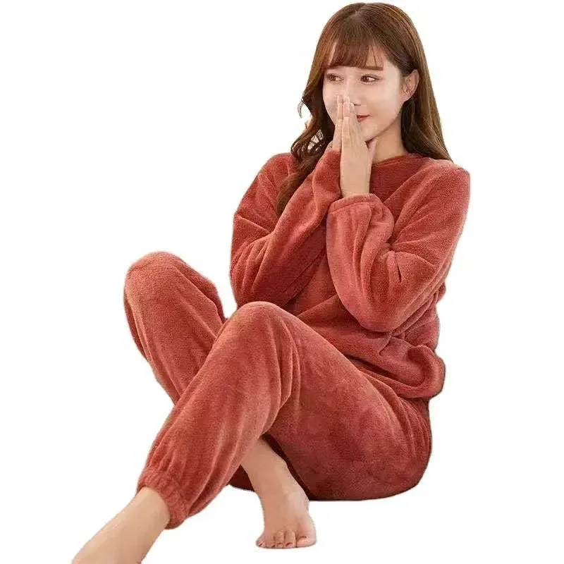 Women's Thick Coral Fleece Pajama Set - Warm Winter Homewear Suit