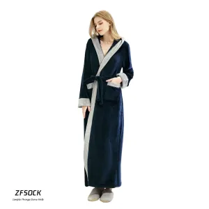 ZFSOCK Dressing Gown Bathrobe with Hood and Wide Shawl Collar Wedding Winter Bathrobe Luxury Bathrobe Quality