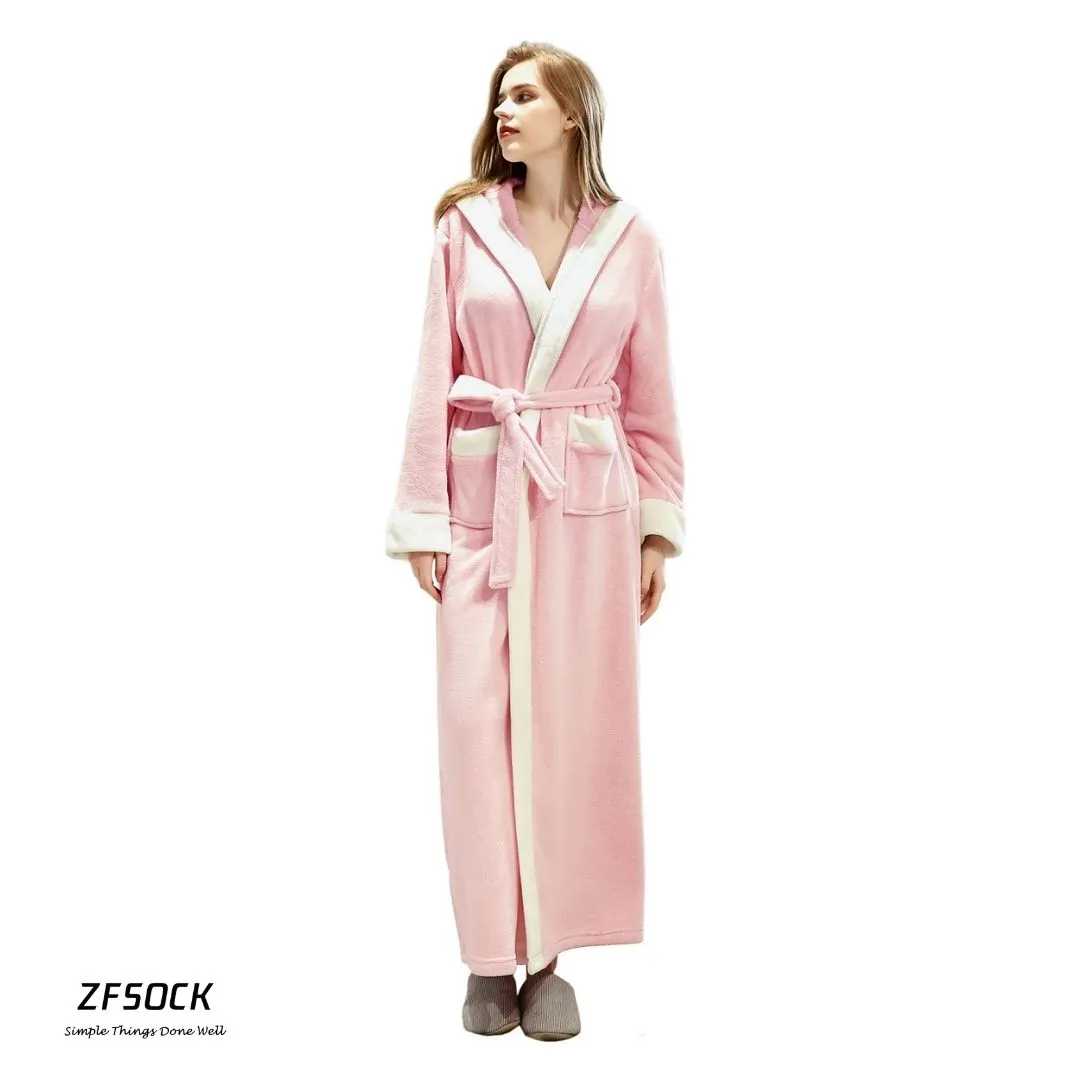 ZFSOCK Dressing Gown Bathrobe with Hood and Wide Shawl Collar Wedding Winter Bathrobe Luxury Bathrobe Quality